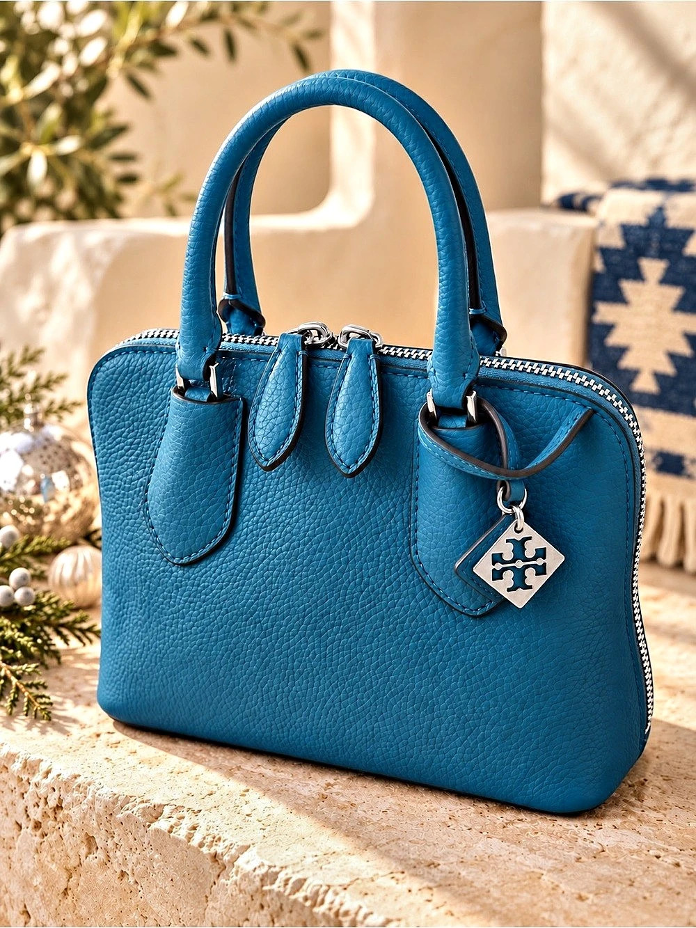 Tory Burch Mini Swing Crossbody Triple-Compartment Satchel Cerulean Blue NEW